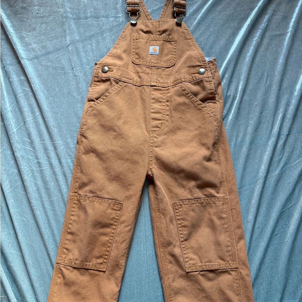 Carhartt Tan and Blue Plaid overalls